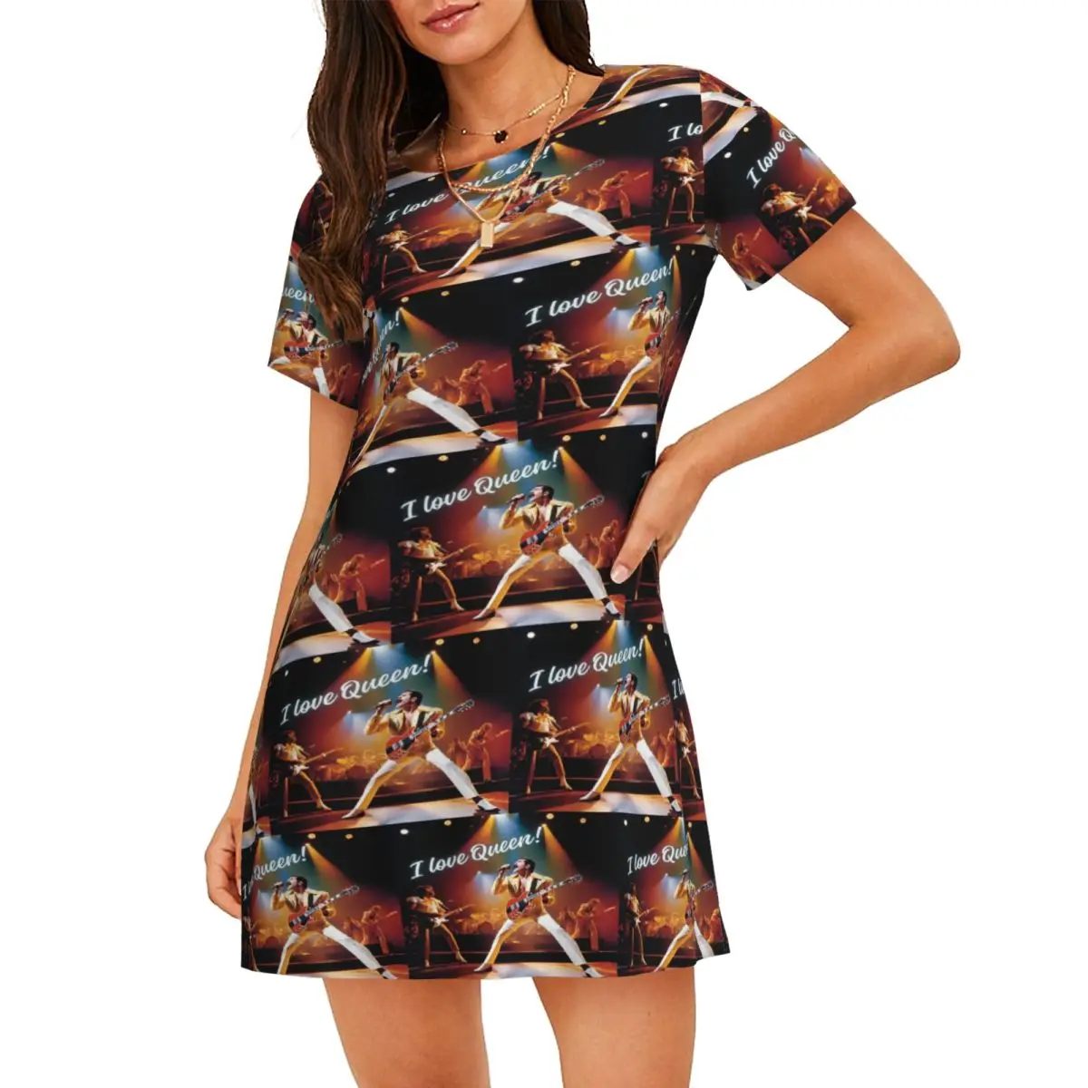 Custom I Love Queen! Freddie Mercury Short Sleeves Nightdress For Sleeping Women Short Sleeve Nightgowns Loose Pajama Dress
