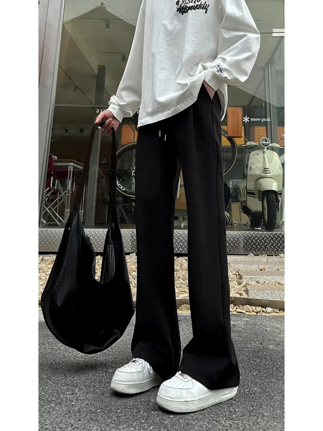 Cleanfit Black Men's Knife Pleat Pants American Drape Style Loose Straight Casual Trousers Trendy Long Pants Youth 