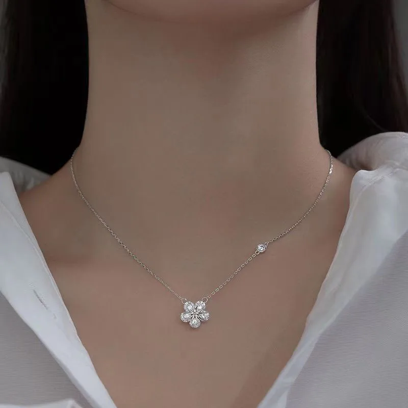 ENSHIR kalung liontin bunga zirkon berkilau untuk wanita rantai tulang selangka perhiasan halus pesta pernikahan grosir