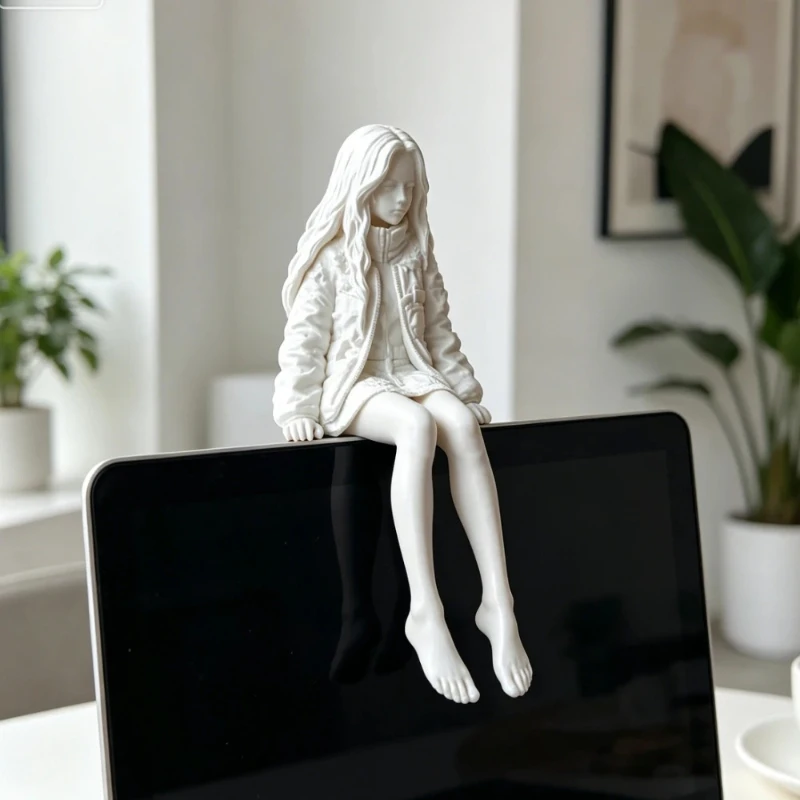 Minimalist Barefoot Girl Edge Sitter Statue DIY Coloring Toy Ornament for Bedroom Decor Art Collector Dollhouse Accessories Gift