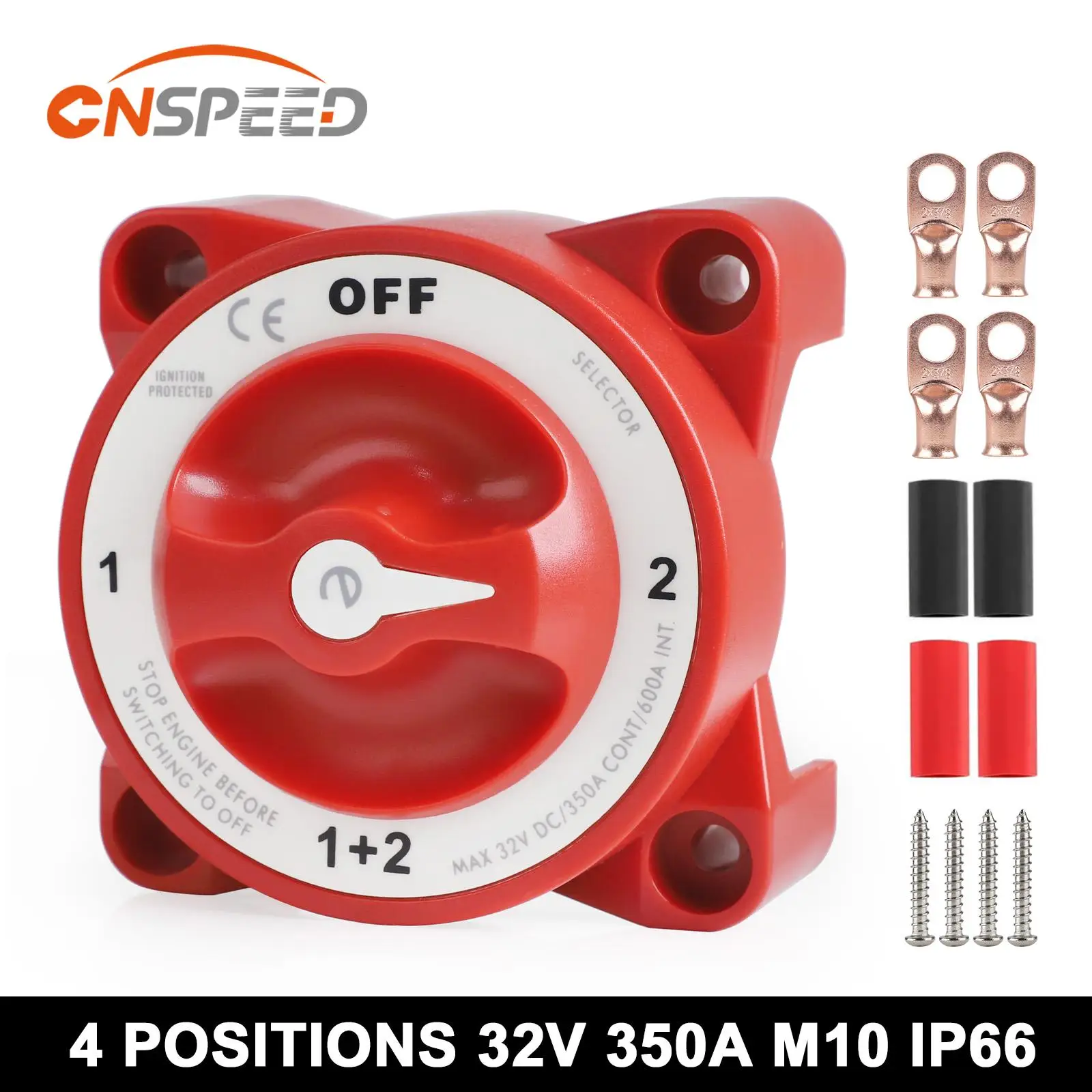 

CNSPEED 4 Position E-Series Battery Switch Selector Kit 32V 350A For Camper RV Truck Boat Car Isolator Battery Circuit Cutter