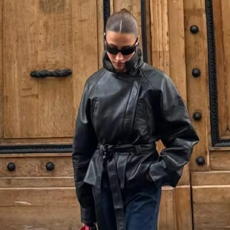 leather coat jacket nero