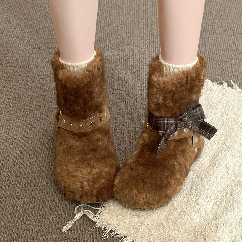 Women's Fluffy Snow Boots 2026 Winter New Hot Style Cotton Shoes with Fleece, Thickened and Warm, Three-Way Short Boots