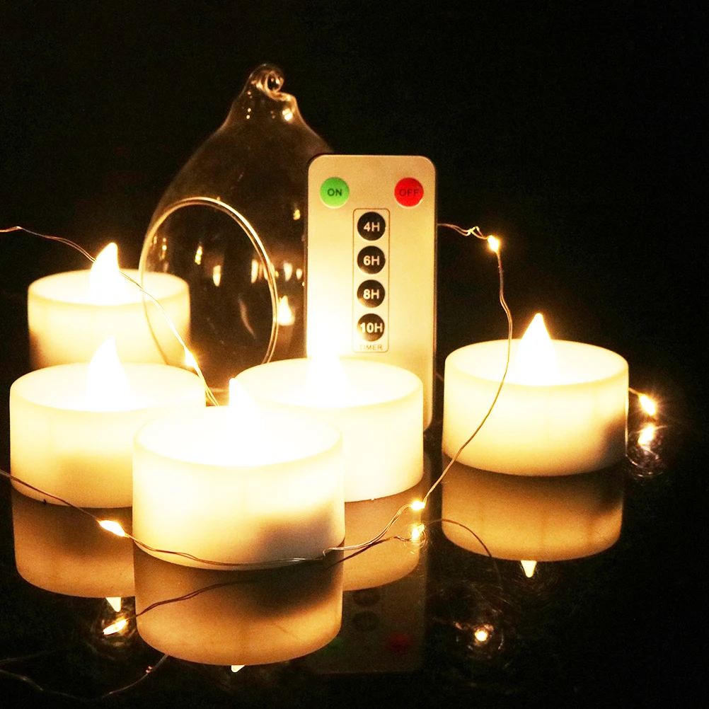 6 szt. Elektronicznych Świec LED Bez Dymu - Pilot Zdalnego Sterowania, Timer 6H 10H, Kolorowe Romantyczne Światła Do Domu