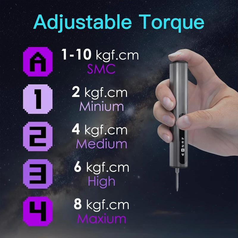 7.4V Mini Electric Screwdriver, Precision Electric Screwdriver, 60-in-1 Magnetic Bits, Smart Motion Control, Max 3 N.m