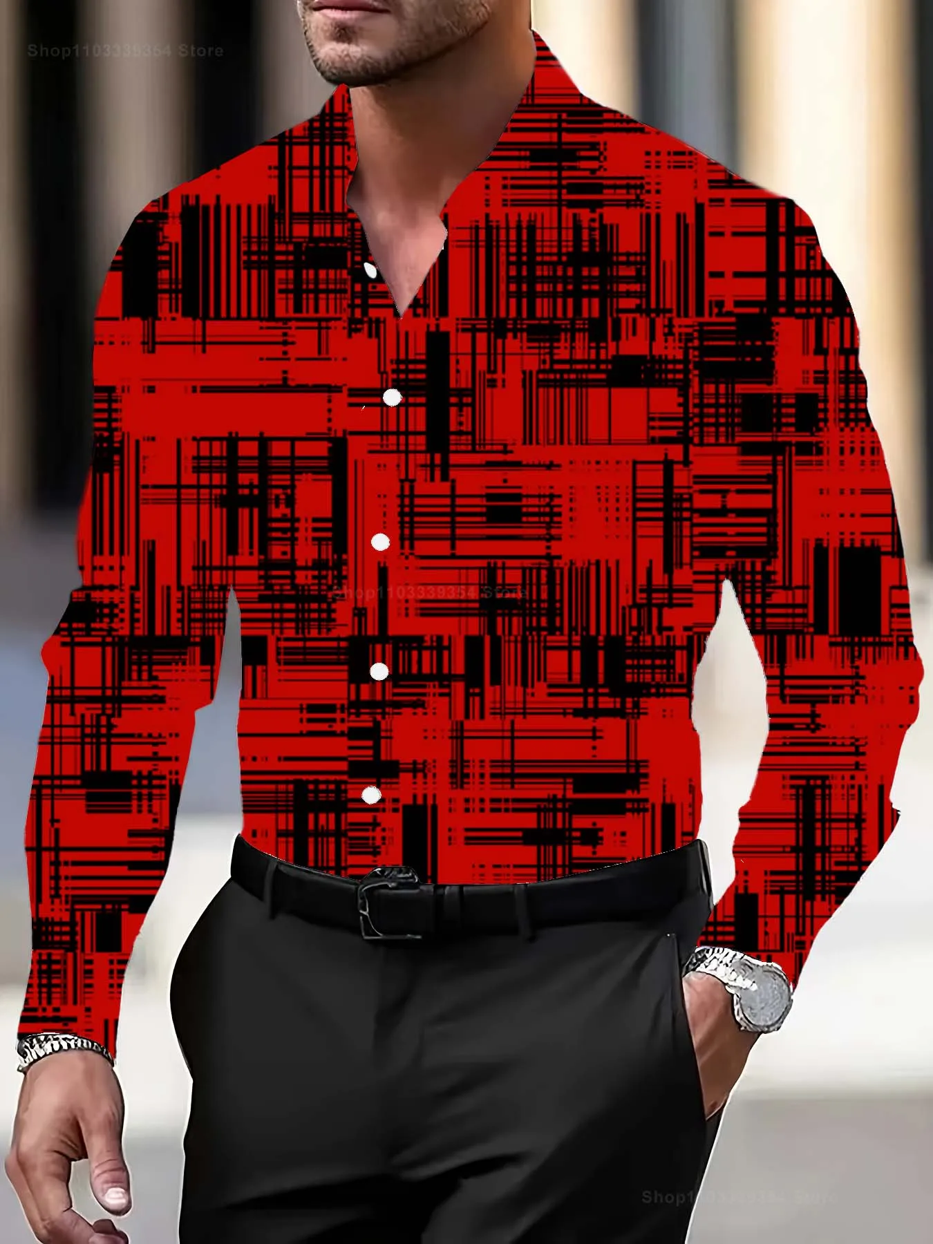 

Черно-белые мужские рубашки с длинным рукавом с геометрическим узором и 3D принтом, деловые осенние повседневные рубашки на пуговицах для мужчин, одежда, топы