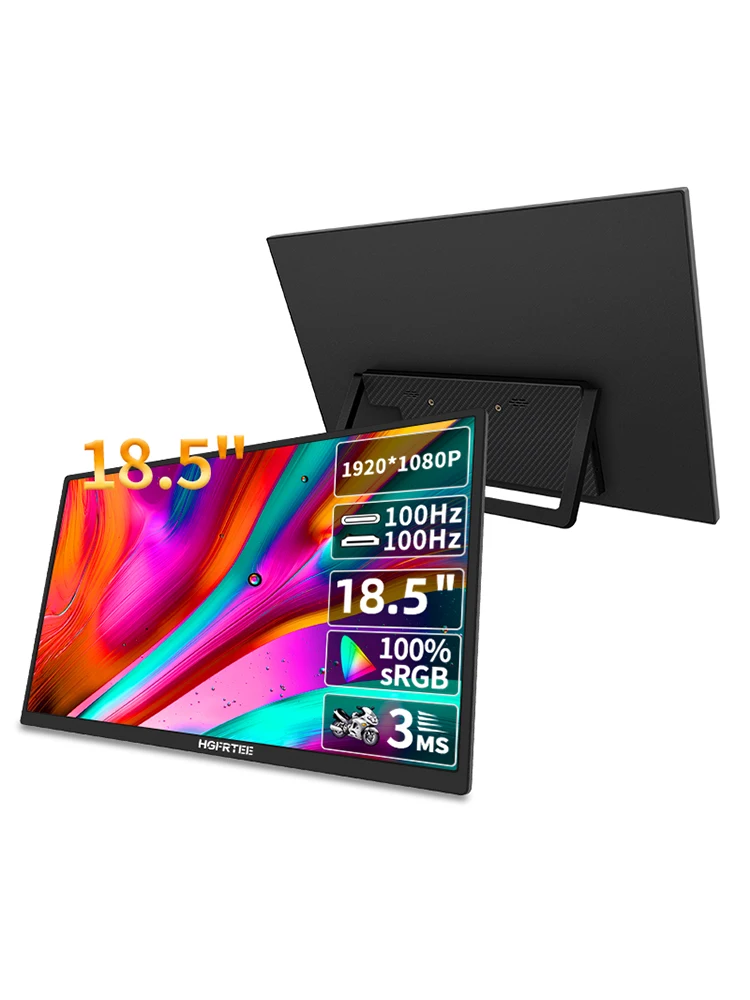 HGFRTEE 18,5 Zoll 100 Hz tragbarer Monitor mit VESA-Lochständer PC-Gaming Erweitertes Display ADS-IPS Großbildschirm unterstützt Typ-C HDMI