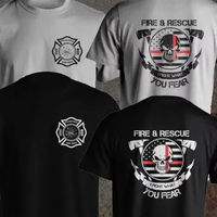 High Quality Volunteer Firefighter Dept Fireman Fight Your Fear Fire and Rescue T Shirt Men Two Sides %100 Cotton Tee USA Size