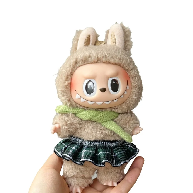 New Labubu Christmas Plush Doll Plaid Skirt Wool Doll Diy Accessories, Mini Doll Plaid Skirt Fashion Matching Diy Manual Produc