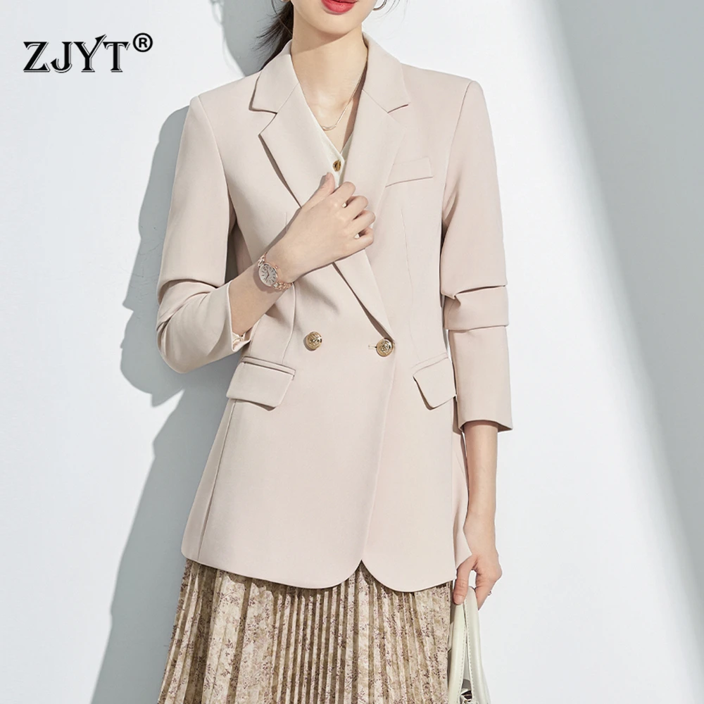 

ZJYT Autumn Women Blazers Long Sleeve Double Breasted Office Lady Workwear Business Casual Jackets Plus Size Female Outerwears
