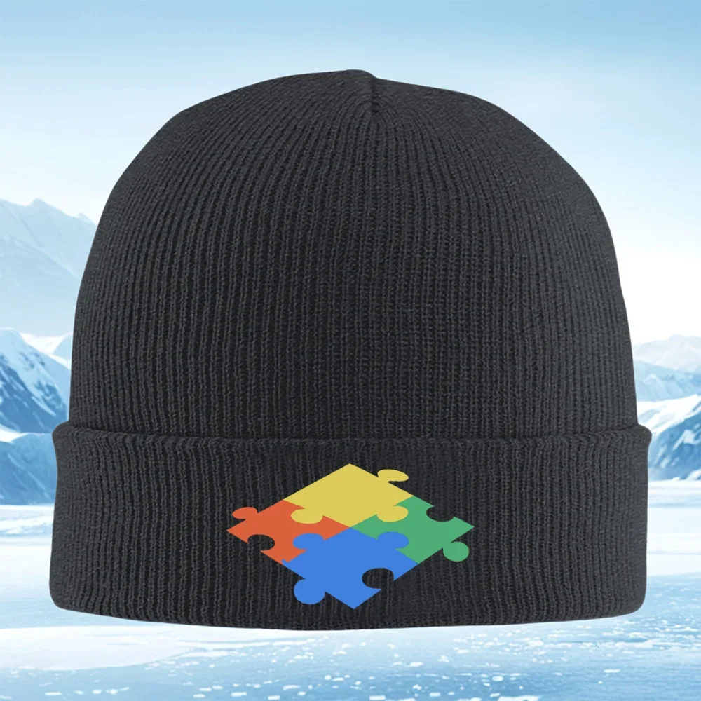 2026 Connected puzzle pieces colored together Men Women Unisex Knitted Hat Beanie Pullover Cap Winter Thermal Warm Christmas Out