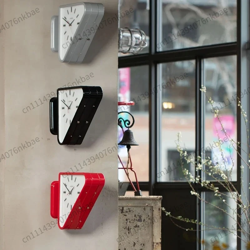 Two-Sided Triangle Wall Clock Minimalist Living Room Decor Clock, Modern Silent Quartz Mechanism Wall Ornament