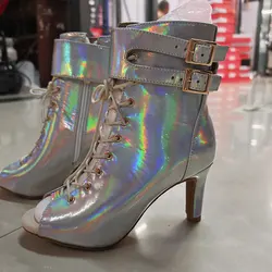 2025 New Women Latin Dance Boots Silver Bachata Salsa Dancing Shoes for Woman High Heel Ballroom Dance shoes High Top