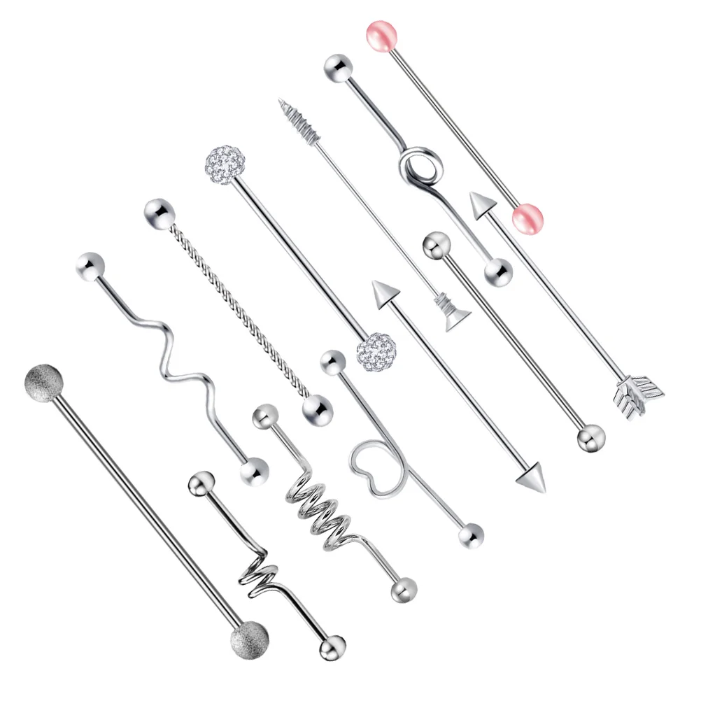 

13pcs Barbell Puncture Ring Stainless Steel Rhinestone Metal Body Piercing Jewelry Durable Fade Resistant For Belly Button Ears