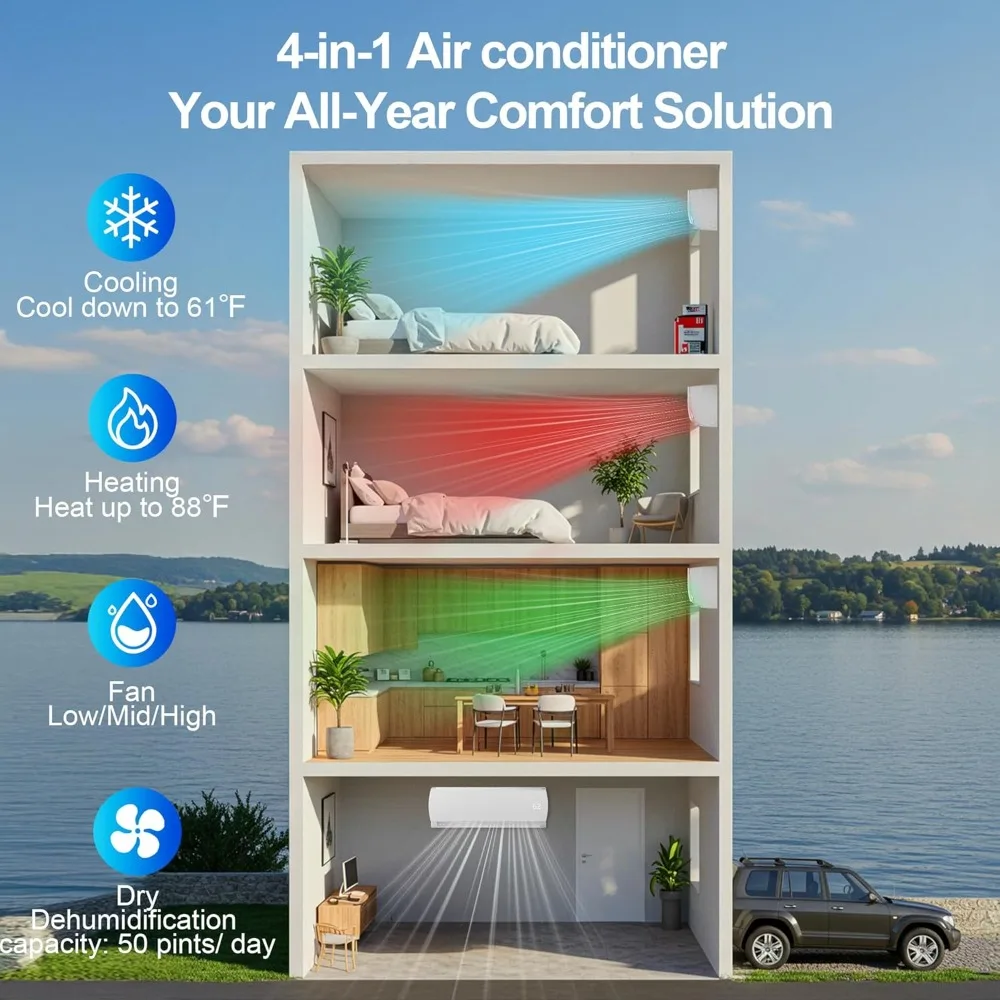 18000 BTU Mini Split AC/Heating System,19 SEER2 208/230V Energy Efficient Ductless Inverter System,Cools Up to 1250 Sq.Ft