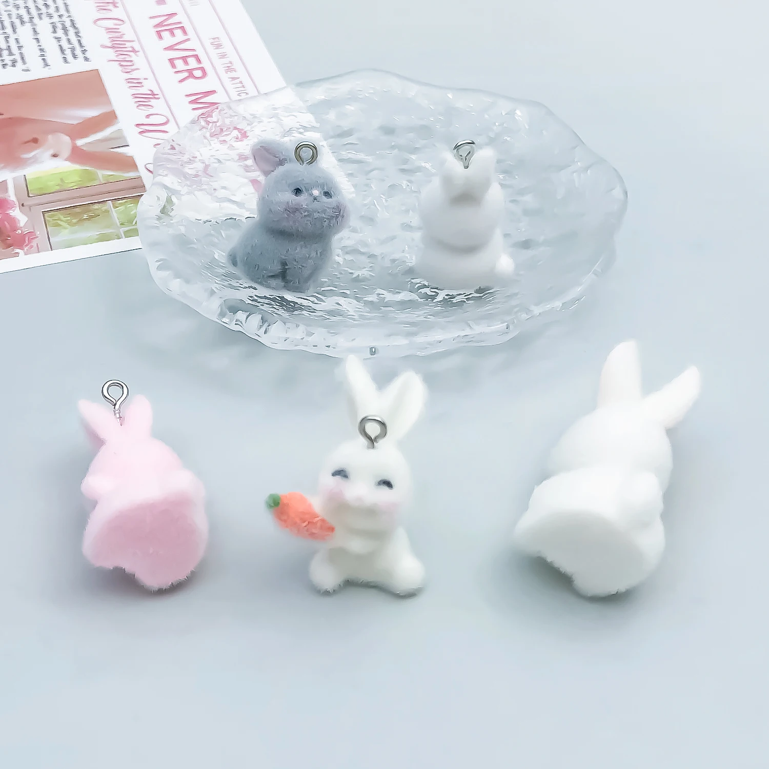 5pcs Resin Flocking Animal Rabbit Pendant Jewelry Making DIY Earrings Charms for Jewelry Bracelets Necklace