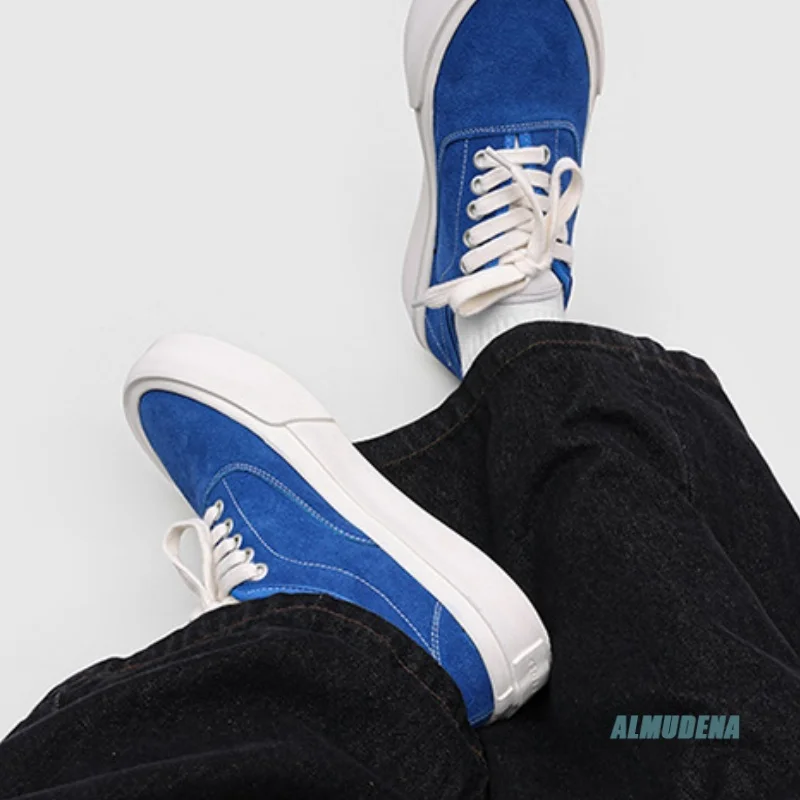 

Suede Platform Low Top Sneakers Men Round Toe Lace Up Multi Colors Daily Street Style Stylish Contrast White Sole Casual Shoes