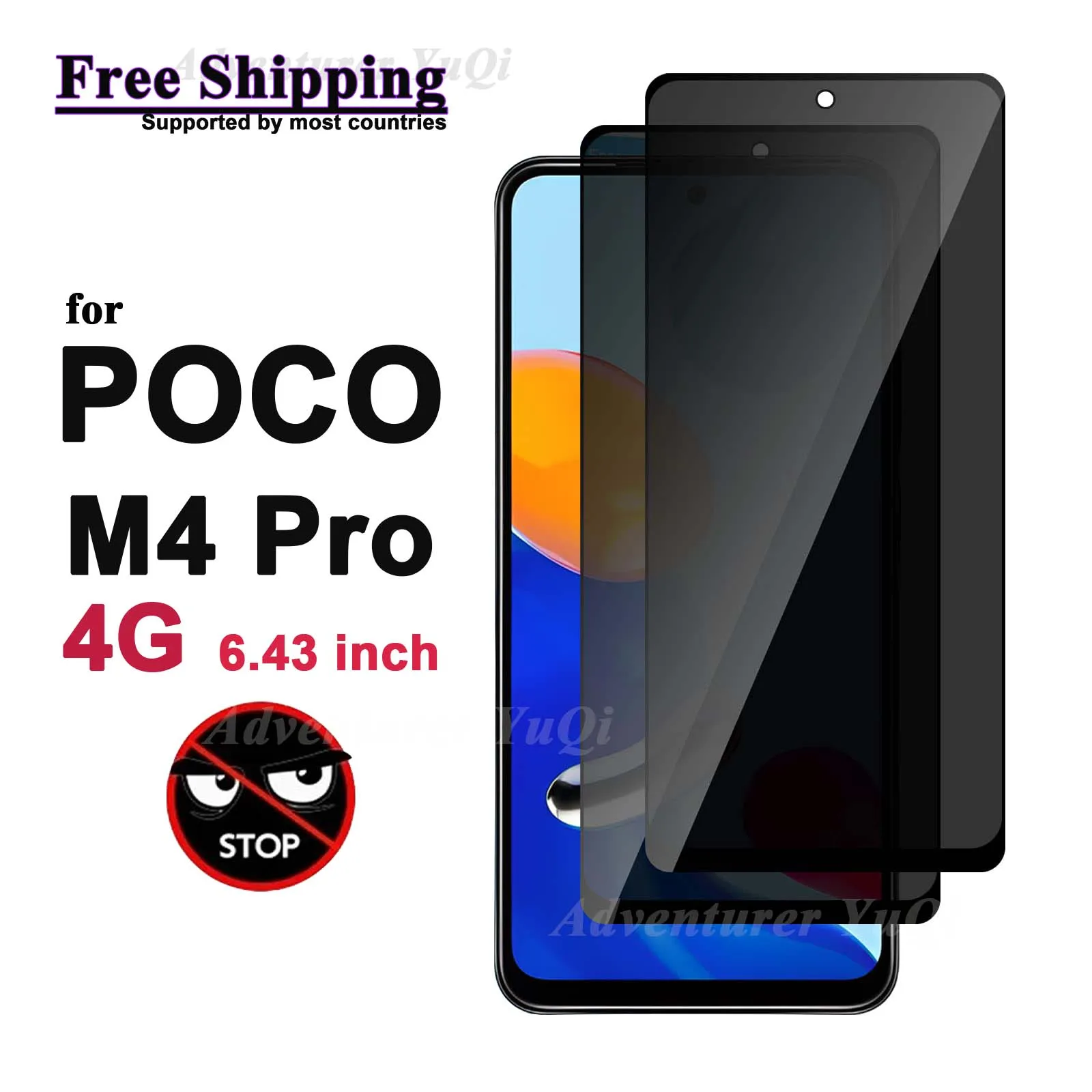 Anti Spy Screen Protector For POCO M4 Pro 4G 6.43 inch, Tempered Glass Privacy Anti Peep Scratch 9H Case Friendly Free Shippin