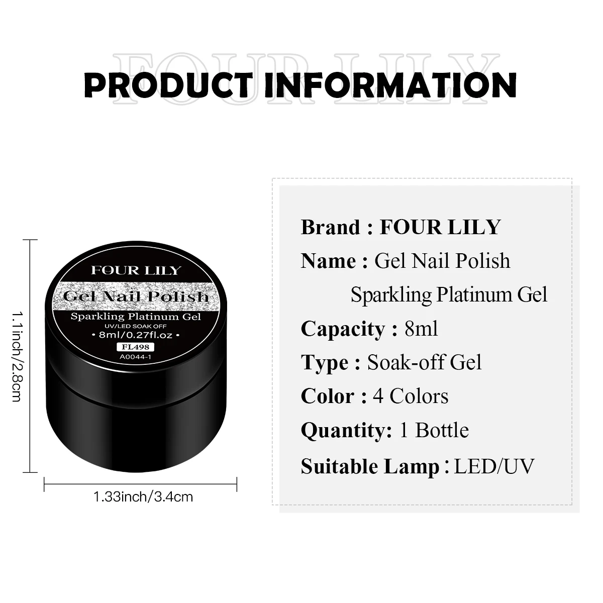 FOUR LILY 8ml Gold Sparkling Gel Nail Polish Glitter Super Bright Nail Art UV/LED Varnishes Gel for Nails Manicure Design