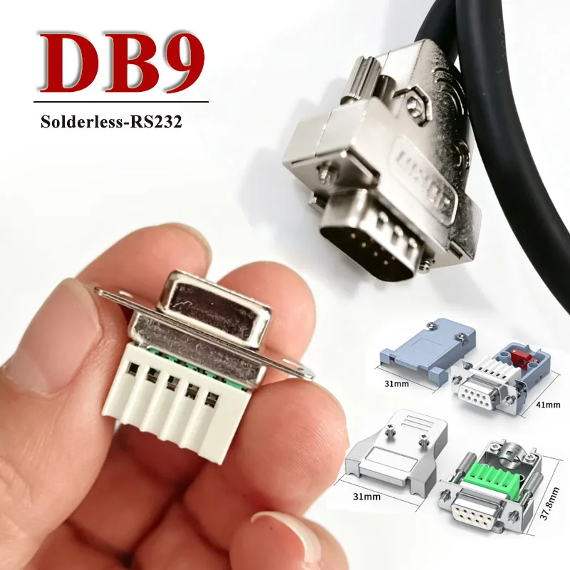 Industrial Grade DB9 Solderless Connector Joint Small Upgraded 9Pin Male Female RS232 Serial Port Adapter 485/422 Universal Plug