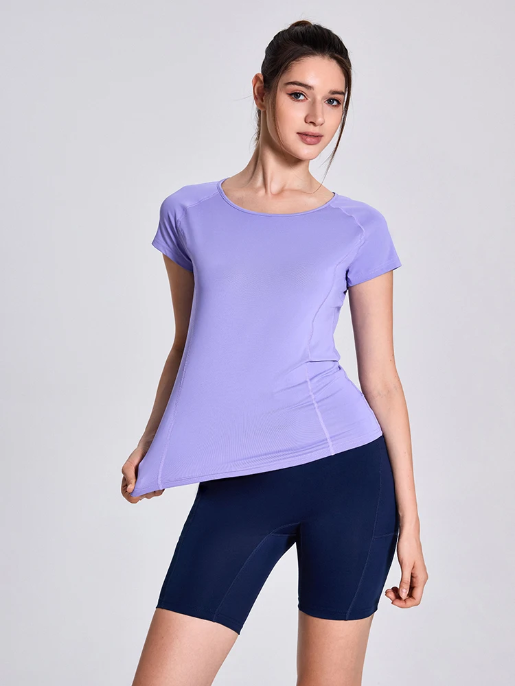 Summer Women Thin Outdoor Breathable Sports Quick-drying T-shirt Short-sleeved Yoga Fitness Sports Top Beautiful Back Yoga Wear