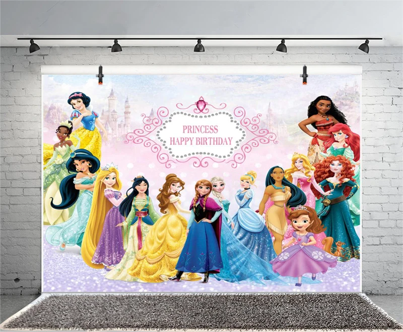 Disney Princess Frozen Jasmine  Backdrop Girls Snow White Happy Birthday Party Photograph Background Photo Banner Decoration