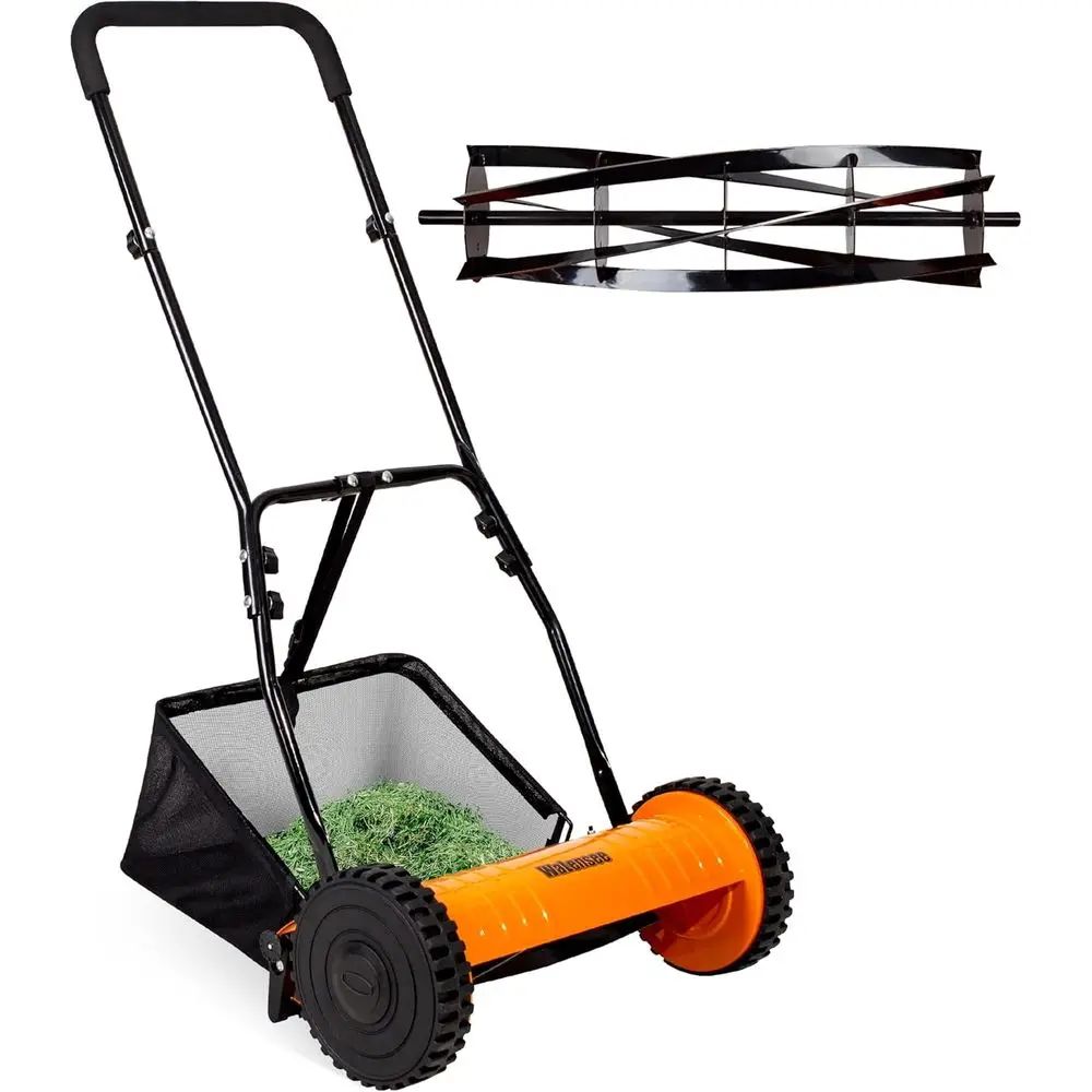16-Inch 5-lade Push Lawn Mower, CordlManual Lawn Mower Walk-ehind Steel Lawn Mowers with Removale 7.9-Gallon Grass Catcher, Spon
