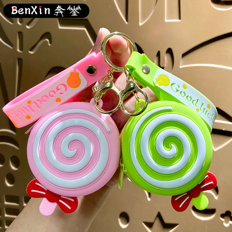 민소 크리에이티브 롤리팝 실리콘 동전 지갑, 키체인 가방, 펜던트, 키 카드 가방, 장식용 걸이, 어린이 크로스백