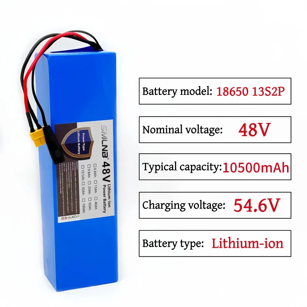 

13S2P 1000W high-power 48V 10.5Ah 18650 li-ion battery pack battery suitable for 54.6V 250W 350W 500W electric bicycle motor kit