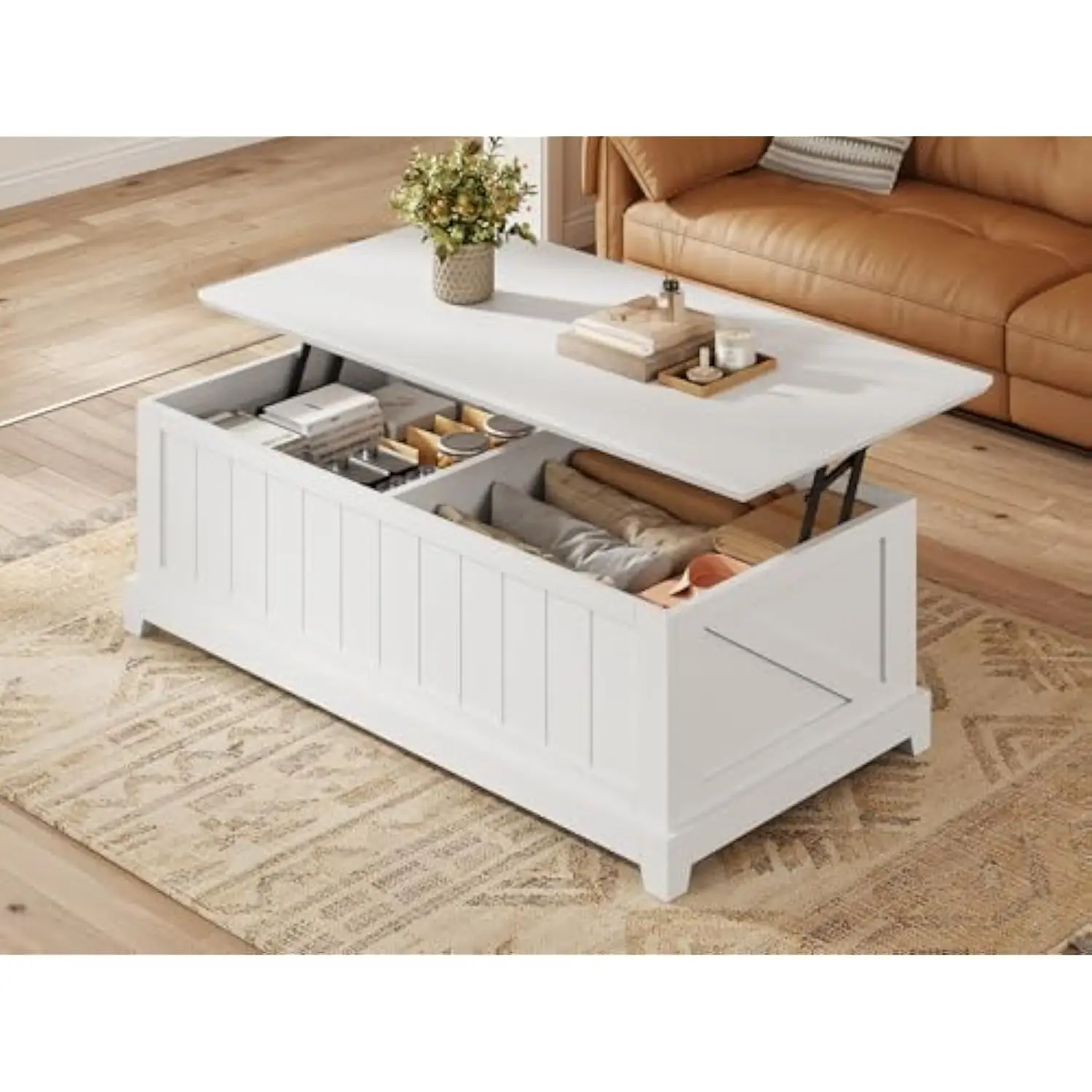

48” Lift Top Coffee Table for Living Room, Coffee Tables with Large Storage & Fence Design, Coffee Table Lifting top for Living