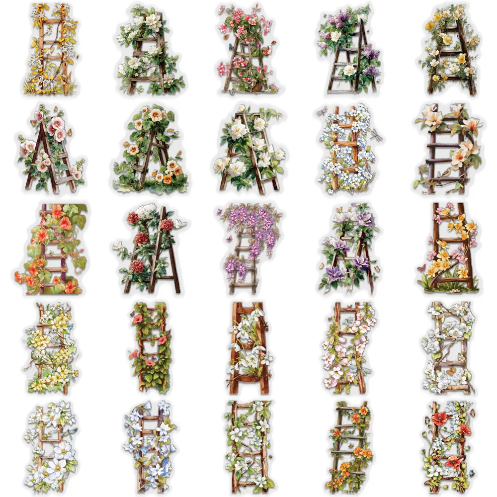 10/50 قطعة الإبداعية زهرة سلم Ins الرياح PET مادة شفافة ملصقات الزخرفية دراجة الأمتعة سكيت سطح المكتب #3