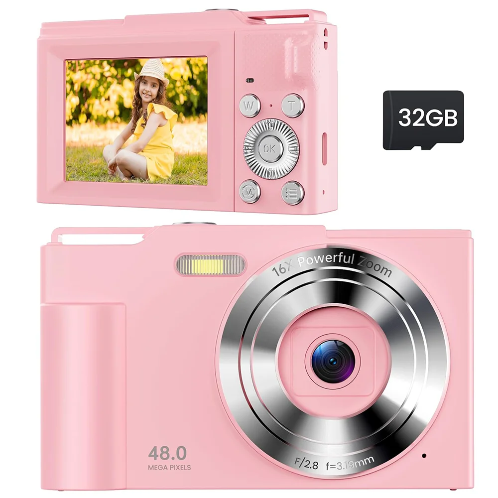 

Цифровая камера с автофокусом, камера для видеоблогов 4K для фотографии с картой 32 ГБ, портативная компактная цифровая камера 48 МП и съемка