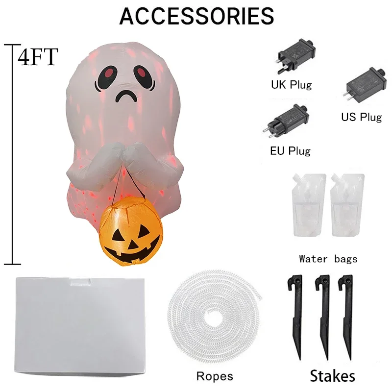 1.2 متر/4FT لعبة قابلة للنفخ فقير هالوين شبح أضواء ملونة تضيء زينة عيد الميلاد نفخ ModelParty #4