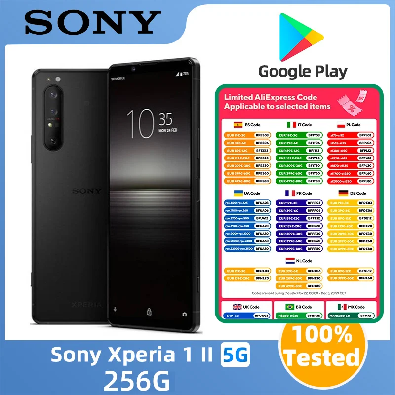 Sony Xperia 1 II 5g Smartphone CPU Snapdagon 865 Screen 6.5-inches OLED 12MP Camera 21W Charge 4000mAh Battery Used Phone