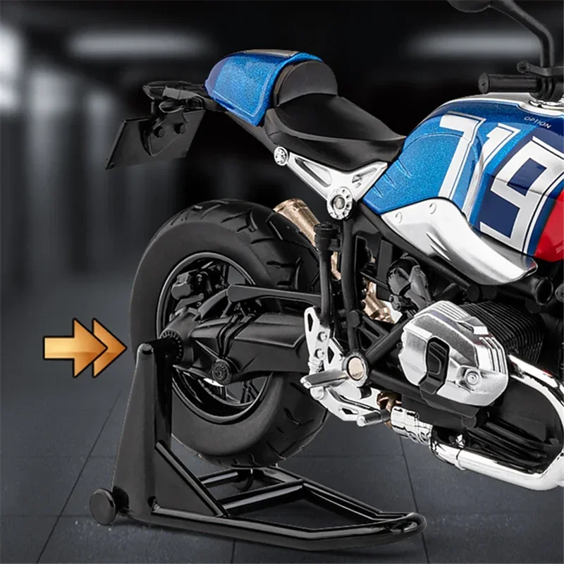 1:12 BMW Latte R NINE T in lega retrò sportiva modello di moto pressofuso in metallo da corsa su strada suono e luce giocattolo per bambini regalo