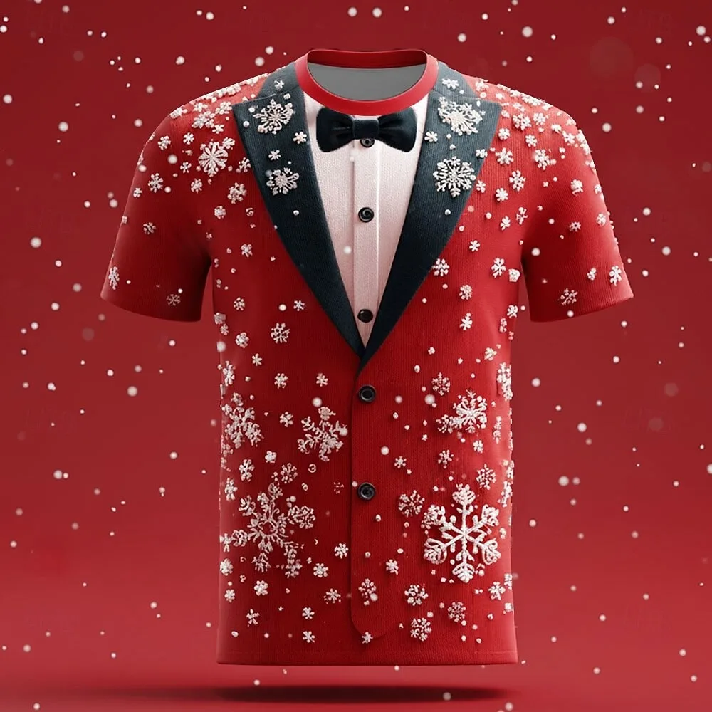 

Merry Christmas Bow Tie 3D Print T Shirts Cute Santa Claus Reindeer Graphic Short Sleeves Funny Streetwear Men Clothing T-shirts
