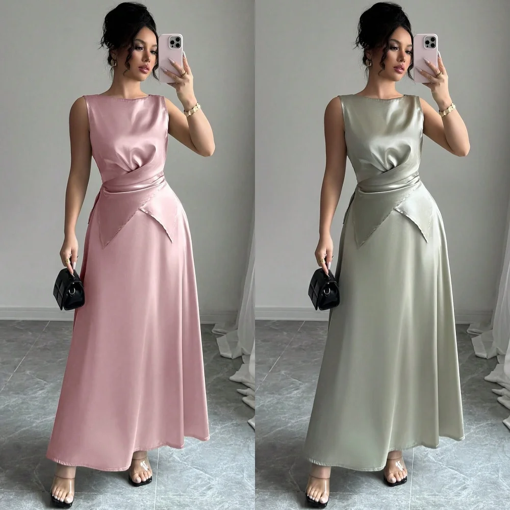 

Customized Modern Style Sizes Available Pleat Ruched A-line Scoop Neck Midi Dresses Bespoke Occasion Dresses High Quality Formal