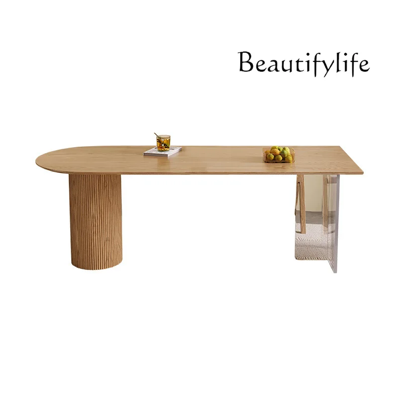 

Nordic oval solid wood island family log hotel dining table chair combination small apartment