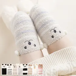 Cartoon Sleeping Knee Socks Coral Fleece Winter Leg Warmers Women Cute Panda Cat Stockings Long Fluffy Thigh High Socks Striped