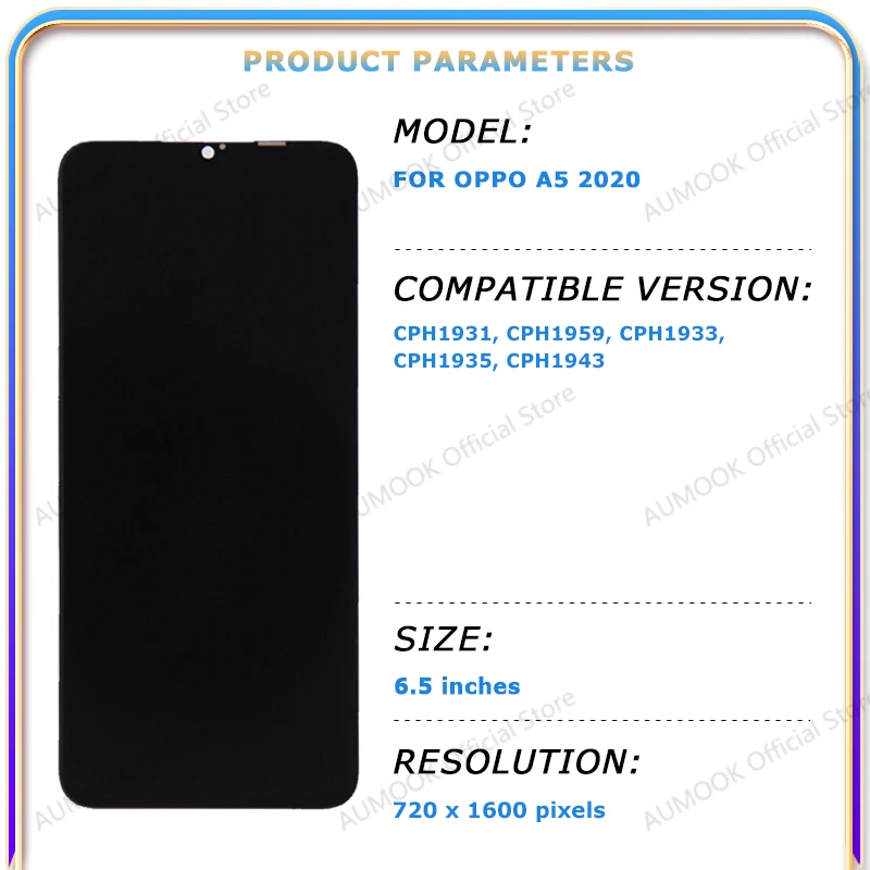 6,5-calowy wyświetlacz IPS LCD do wyświetlacza LCD Oppo A5 2020 z ramką CPH1931 CPH1959 CPH1933 CPH1935 Części zamienne LCD — zdjęcie produktu 2