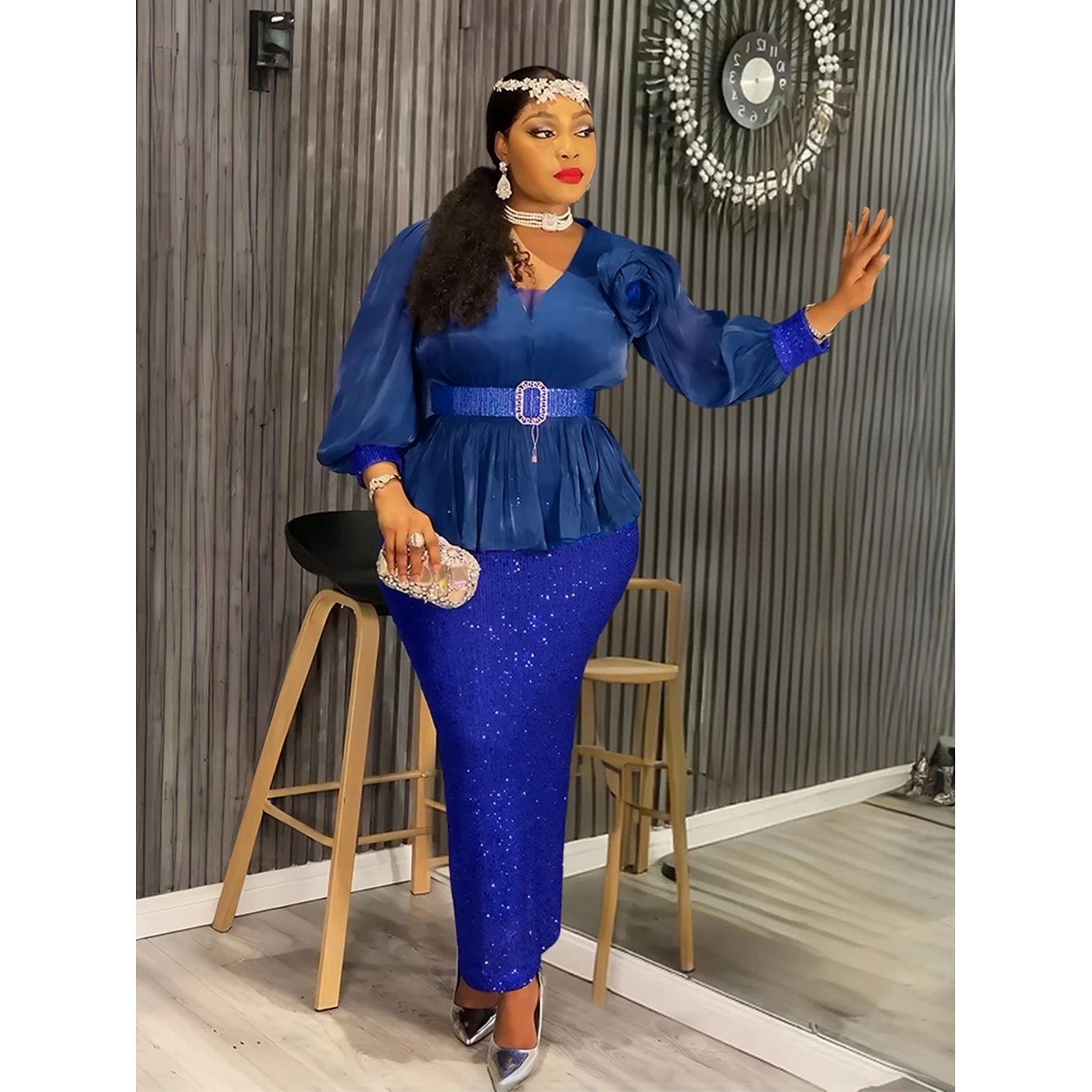 Fashionable Loose Beaded Dress Women's plus Size African Style Cross-Border Long Evening Gown Elegant Stage Performance Dress