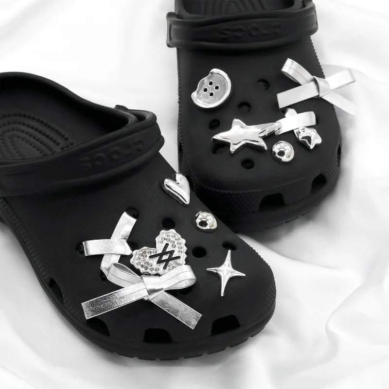 New Arrival Silver Series Shoe Charms for Detachable Star Heart Shoe Buttons DIY Decorative Clog Accessories Shoe Decorations