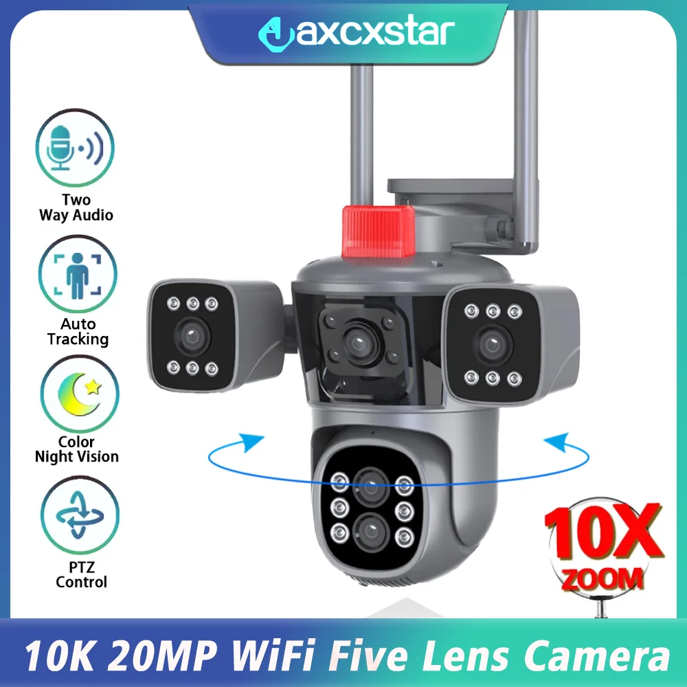 

10K 20mp Outdoor Wireless Wifi security protection Camera 10X Zoom Auto Tracking PTZ 5 Lens 4 Screens IP CCTV Camera P2P Remote