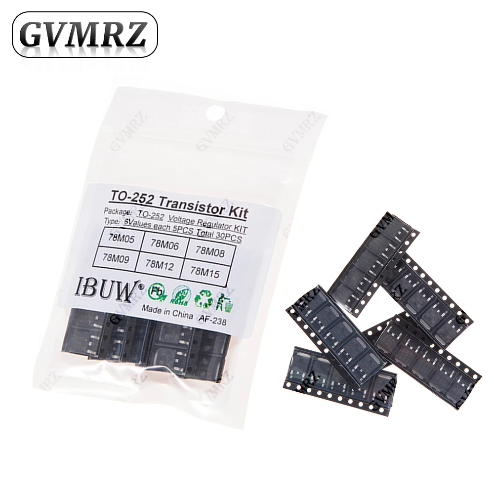 30PCS 6Values TO-252 Transistor Kit (78M05/78M06/78M08/78M09/78M12/78M15) Voltage Regulator for DIY Electronic Power Supply kit