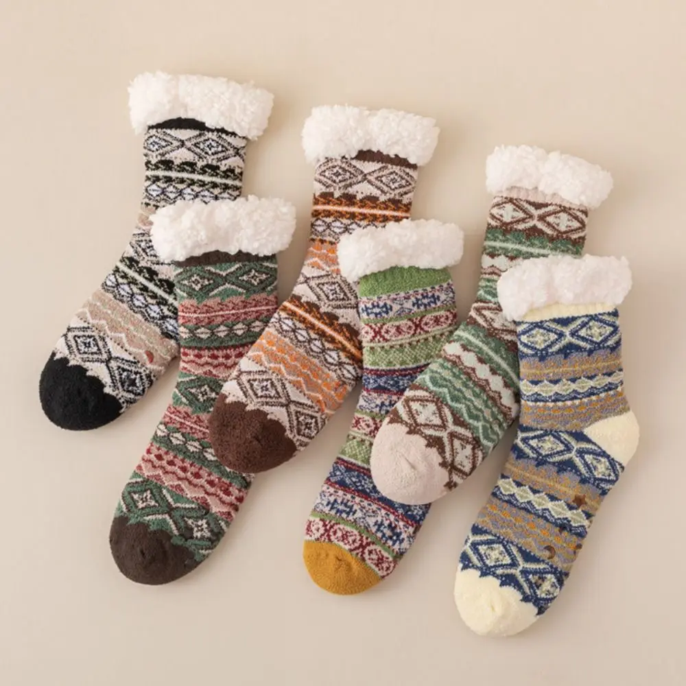 

Soft Plush Thick Thermal Socks Mid Tube Ethnic Style Floor Socks Anti Slip Thicken Warm Fleece Sock Winter Gifts