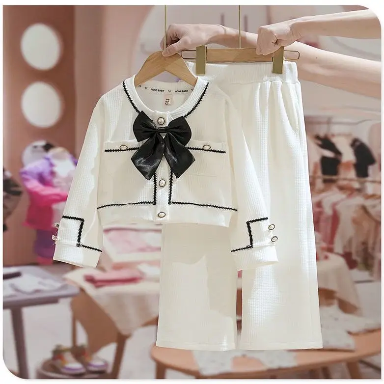 Girl's Little Fragrant Wind Set Spring and Autumn New Korean Coat and Top Middle and Large Children Two Piece Set for Children