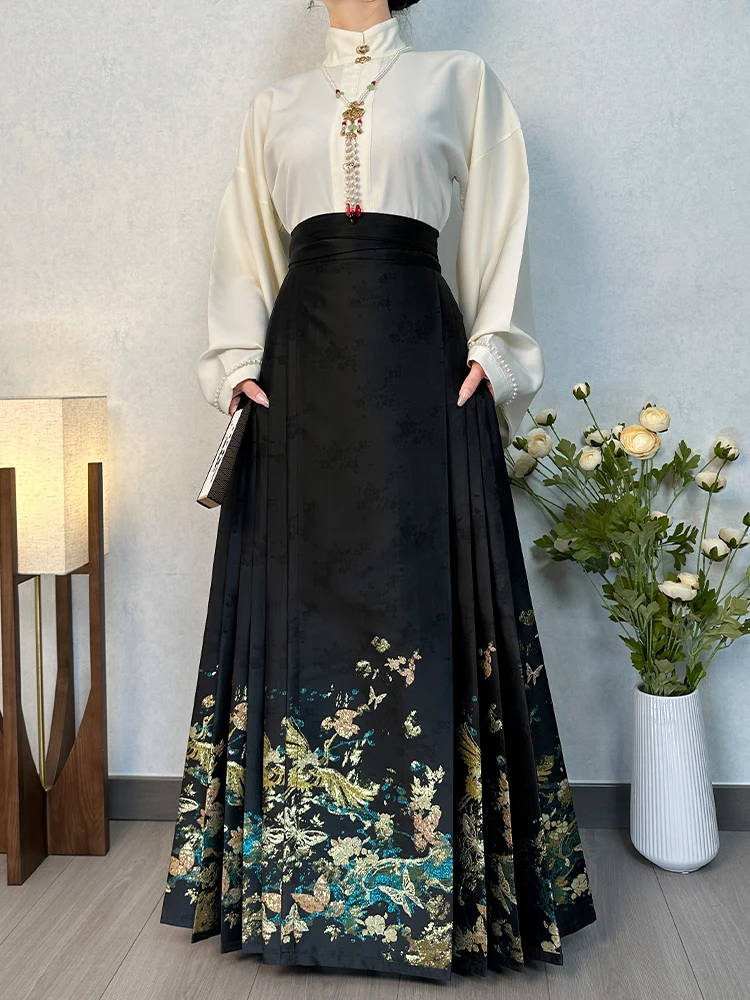 

Qingyuan Hanfu Ming Dynas Sle Embroidered Gold Autumn Winter New Arrival Daily Commute Tail Skirt Blue Dr