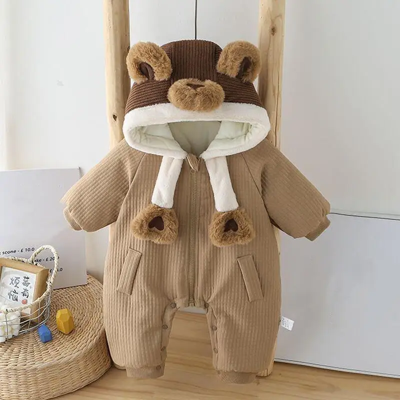 

Autumn Winter boys Girls Baby Bodysuit Baby Homewear Onesie cotton-padded coat Fleece Lined Padded Warm Thicken Kids Clothes ﻿