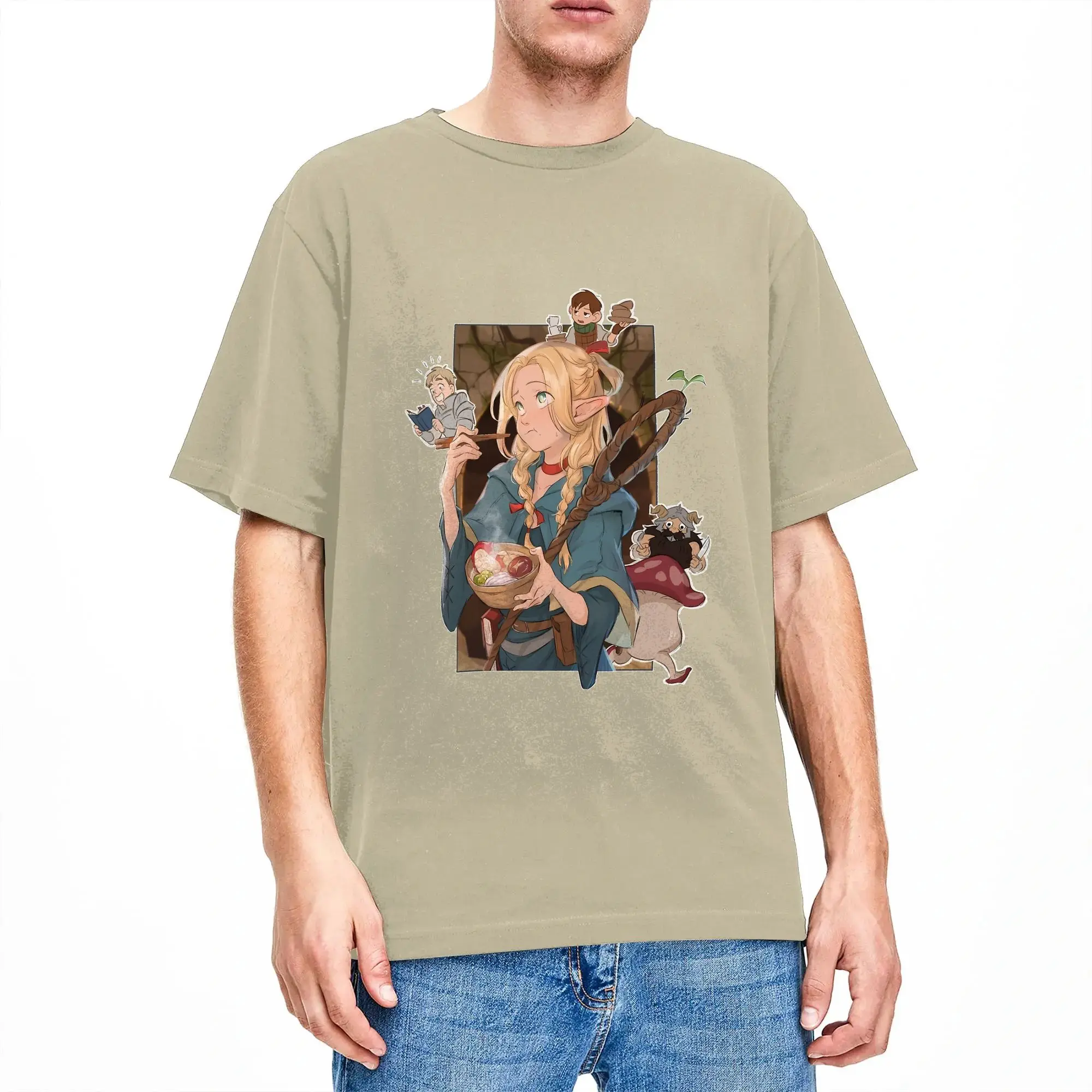 T-Shirt Delicious in Dungeon Dungeon Meshi Vintage Pure Cotton Tee Shirt Short Sleeve  T Shirts Crew Neck Clothes Plus Size