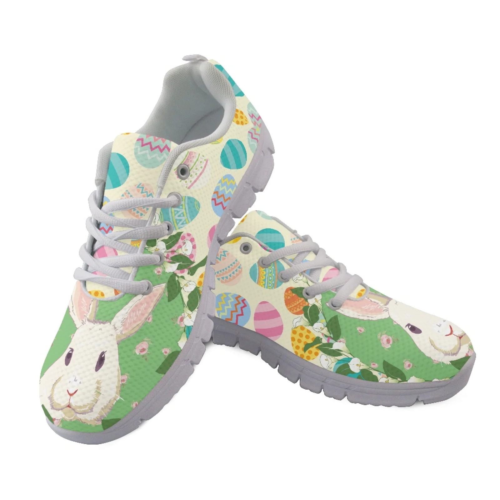 Coloranimal Easter Bunny Eggs Flat Tennis Shoes Women Running Walking Shoes Work Shoe for Womens Lady